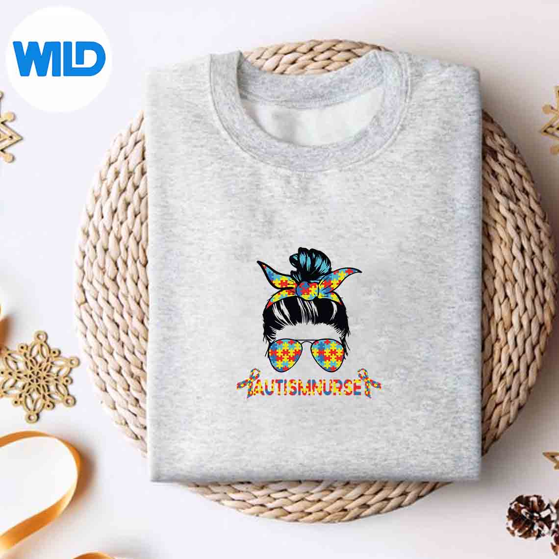 Alternative view of Autism Awareness Nurse Messy Bun Glasses Autistic Support PNG SVG for Cricut