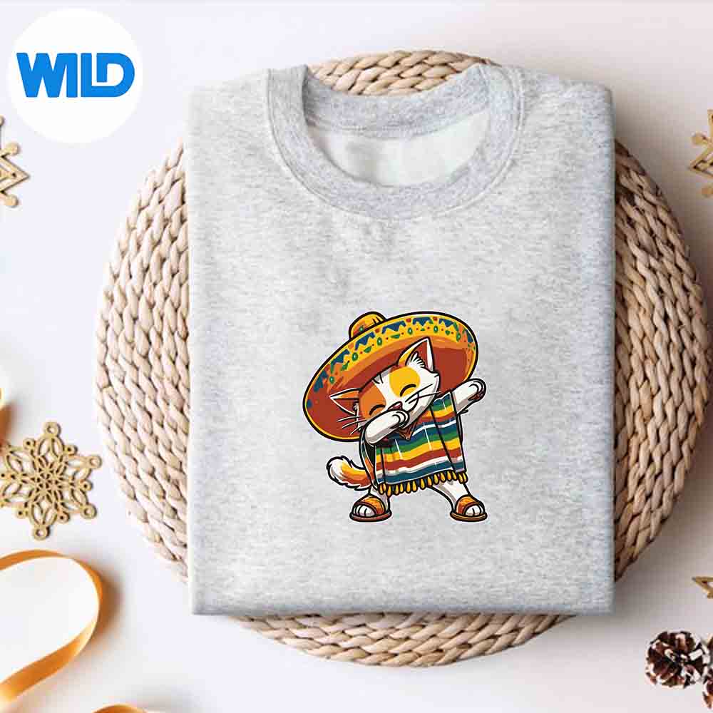 Alternative view of Cinco De Mayo Dabbing Mexican Cat Sombrero Dab Poncho Silhouette SVG PNG Cut File