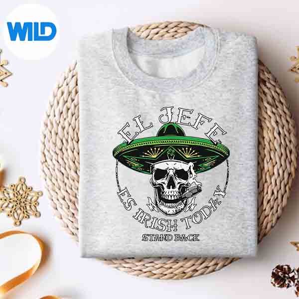 Alternative view of El Jefe Is Irish Today St Patricks Day Skull Mexican SVG PNG