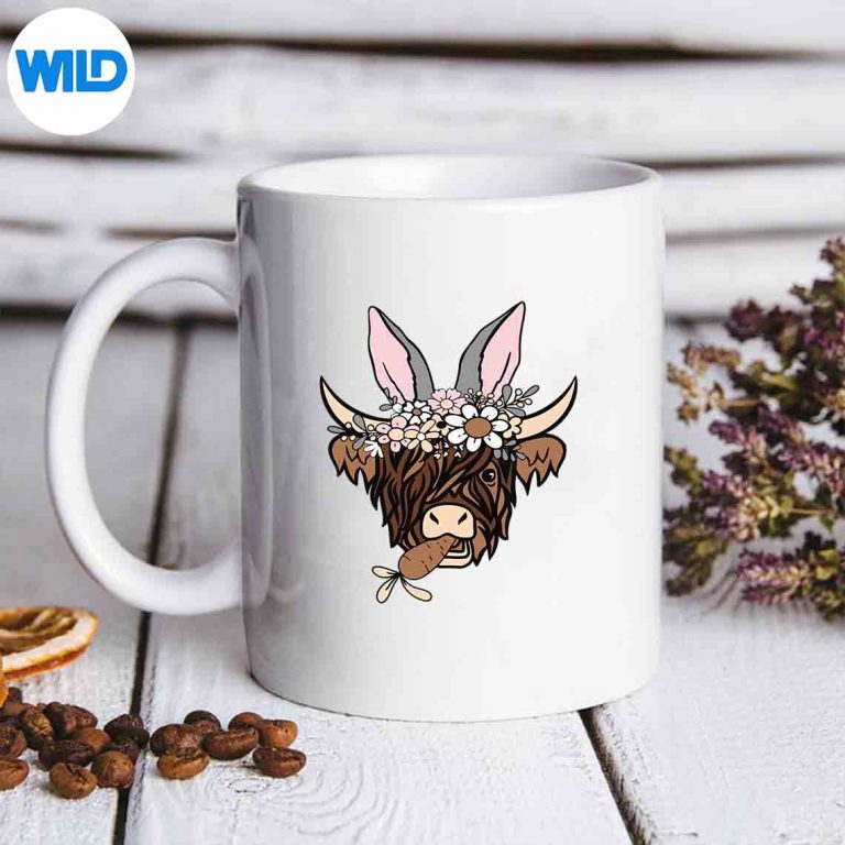 Happy Easter Bunny Ear Heifer Highland Cow Flowers Farmers Digital Download