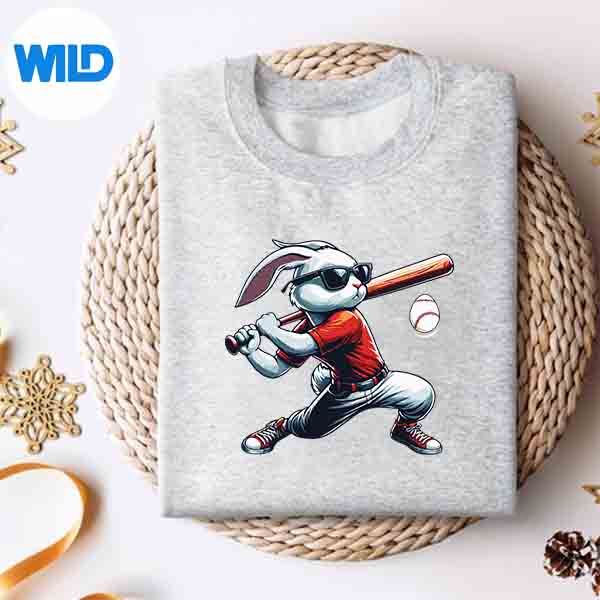 Alternative view of Happy Easter Bunny Playing Baseball Easter Sport SVG PNG