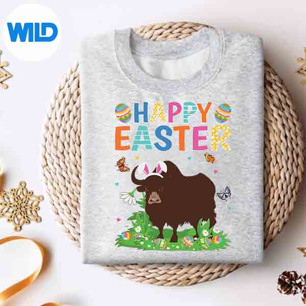 Alternative view of Happy Easter Day Bison Cute Colorful Bison Girls SVG PNG Download
