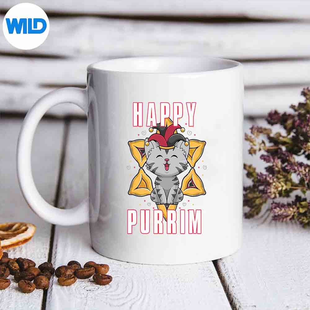 Happy Purim Jewish Holiday Purrim Cat Hebrew Jew Vector Design