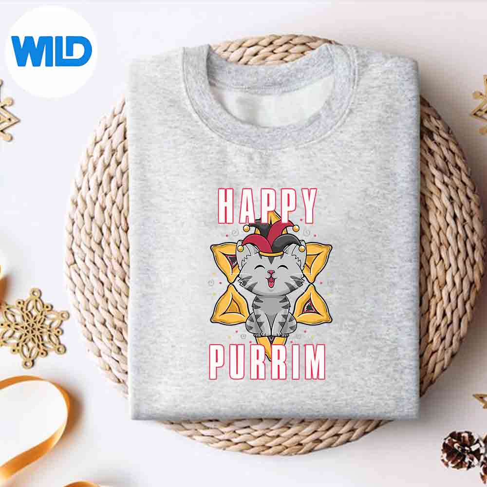 Alternative view of Happy Purim Jewish Holiday Purrim Cat Hebrew Jew Vector Design