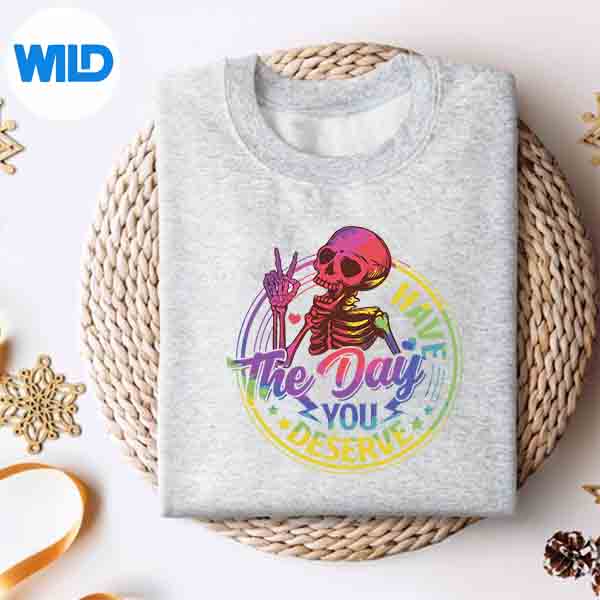 Alternative view of Have The Day You Deserve Peace Sign Skeleton Halloween SVG PNG Cut File