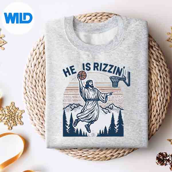 Alternative view of He Is Rizzin Basketball Jesus Retro Easter Christian SVG PNG Cut File