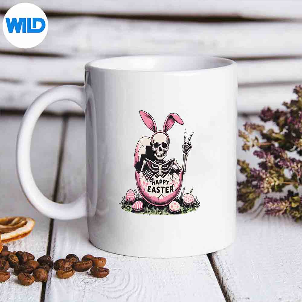 Peace Sign Hand Skeleton Bunny Easter Vector Design