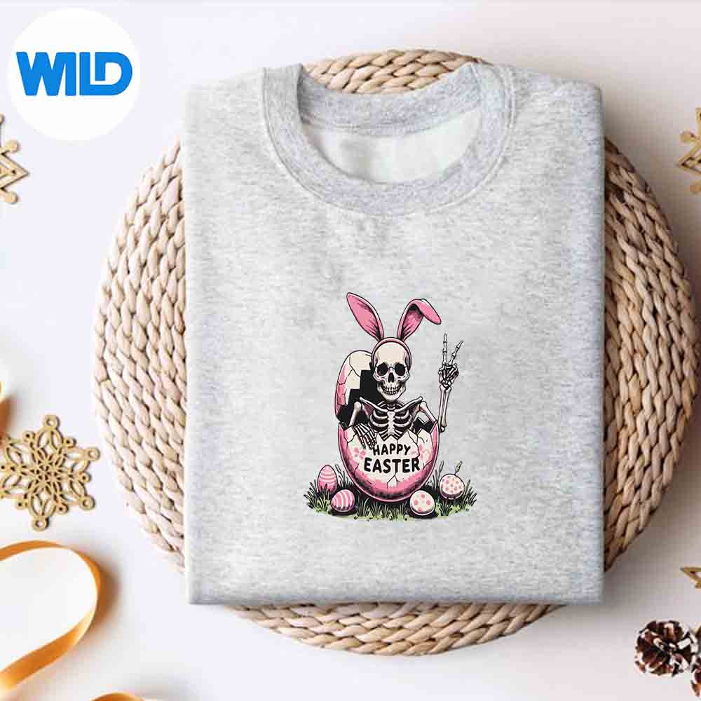 Alternative view of Peace Sign Hand Skeleton Bunny Easter Vector Design