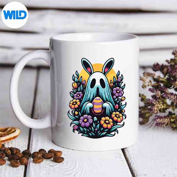 Spooky Easter Bunny Ghost Colorful Spring Flowers SVG Cut File