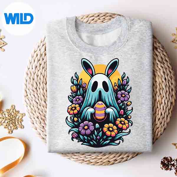 Alternative view of Spooky Easter Bunny Ghost Colorful Spring Flowers SVG Cut File