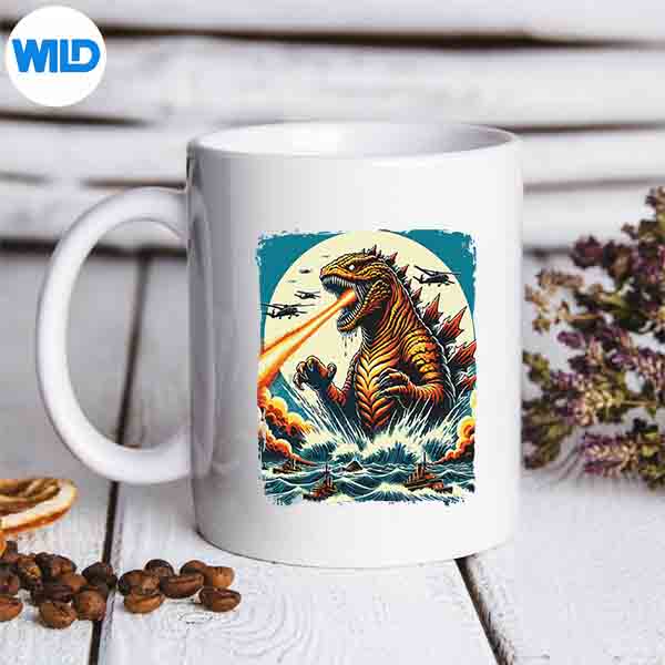 Trax Dinosaur Kaiju Monster Japanese Kanagawa Wave Japan SVG PNG Digital Design