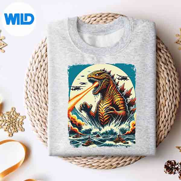 Alternative view of Trax Dinosaur Kaiju Monster Japanese Kanagawa Wave Japan SVG PNG Digital Design