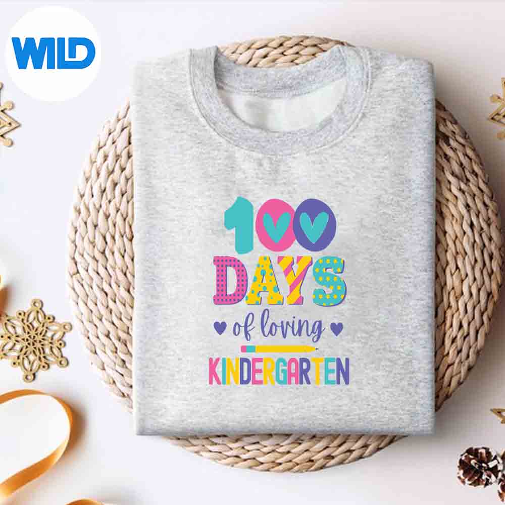 Alternative view of 100 Days Of Loving Kindergarten 100th Day Of School Overjoyed Modern Silhouette SVG PNG
