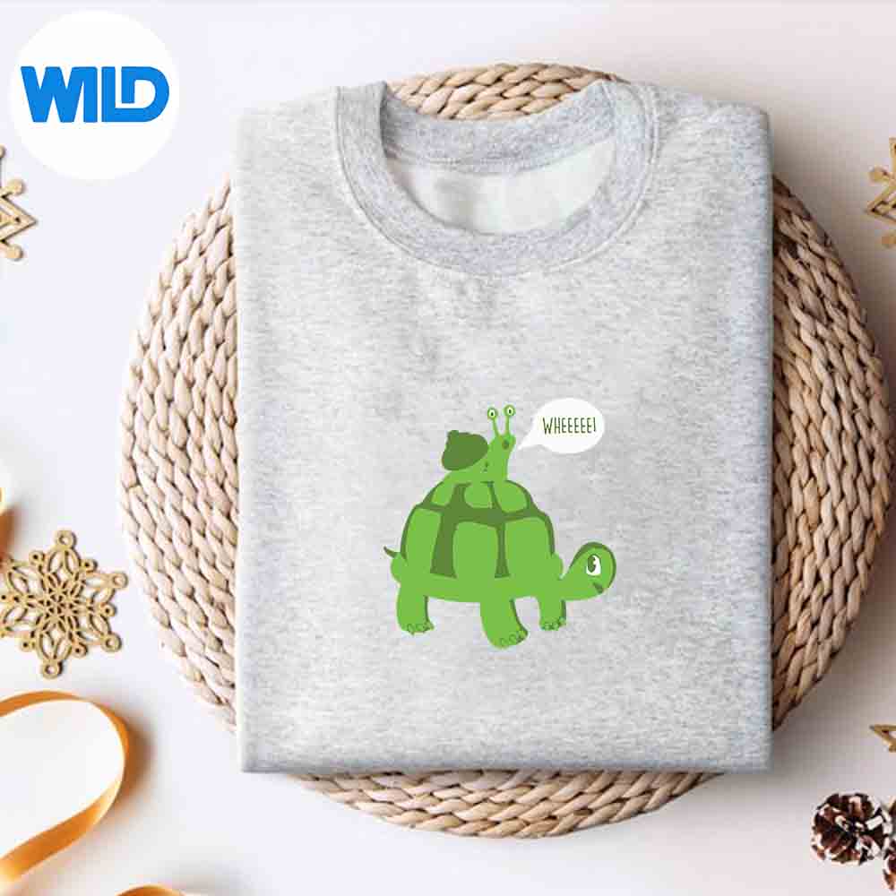 Alternative view of Cute Snail Riding On Turtle Yelling Whee Animals SVG PNG