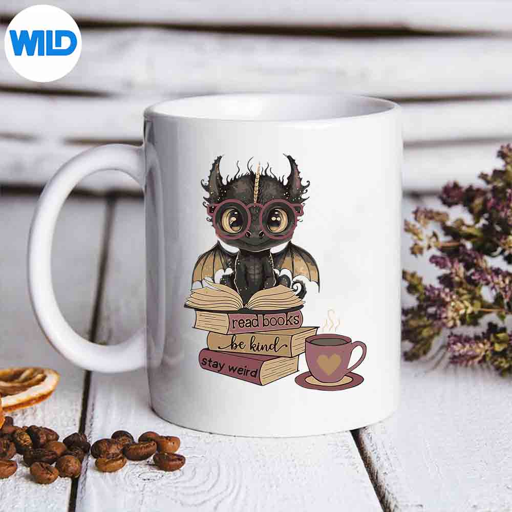 DragonReadBooksBeKindStayWeirdBookLovermug