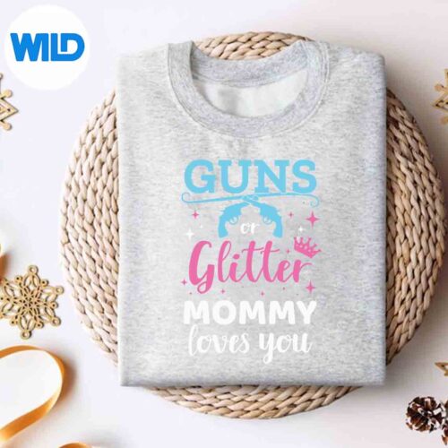 Gender Reveal Guns Or Glitter Mommy Matching Baby Party SVG PNG 4 GenderRevealGunsOrGlitterMommyMatchingBabyPartysweater