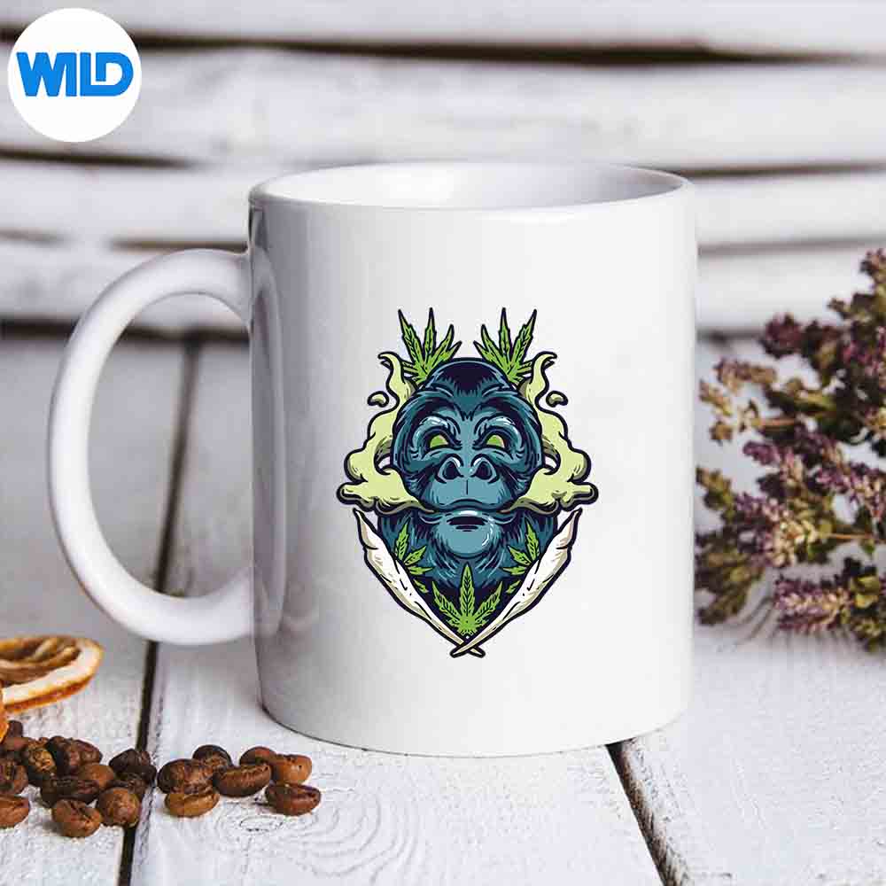 Gorilla Smoking Weed Marijuana Cannabis Smoker Ape Silhouette SVG PNG Cut File