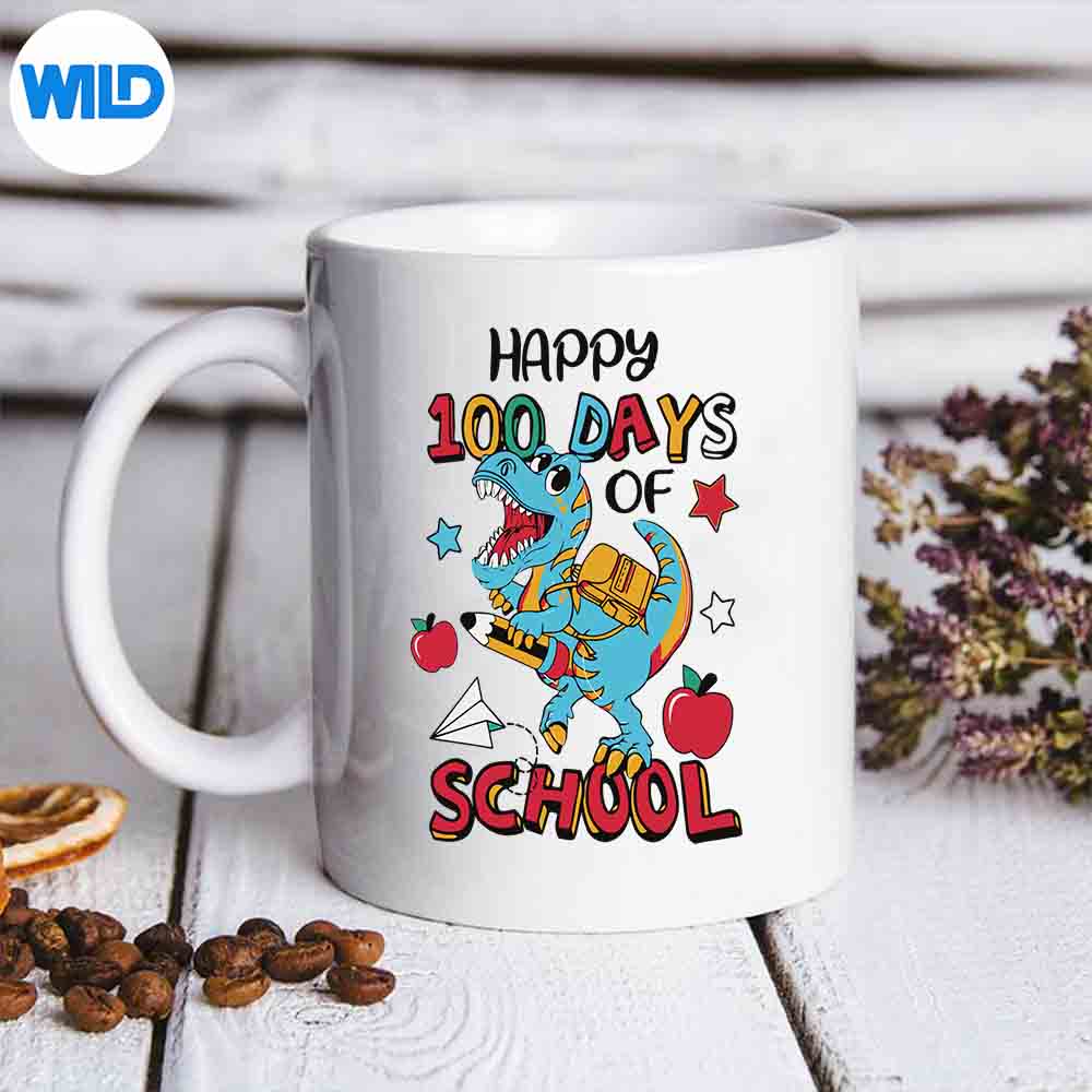 Happy100thDayOfSchoolDinosaur100DaysKindergartenRetroKeenmug