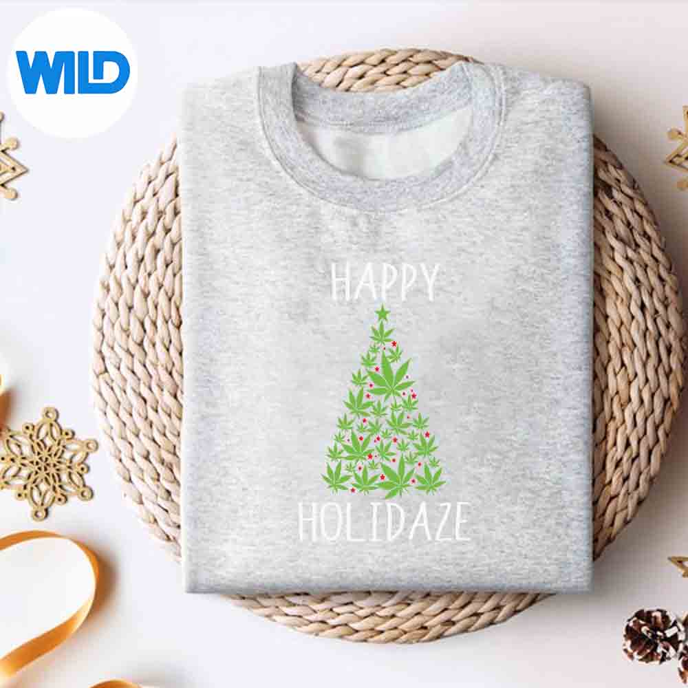 Alternative view of Happy Holidaze Weed Leaf Marijuana Cannabis Christmas Tree SVG PNG Download