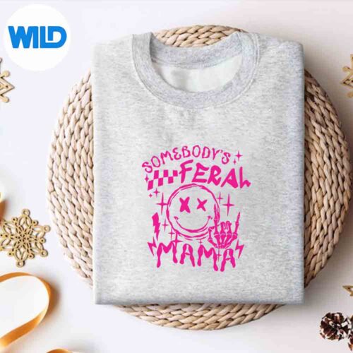 Somebodys Feral Mama Retro Pink Skeleton Hands Mother SVG PNG Digital Download 4 SomebodysFeralMamaRetroPinkSkeletonHandsMothersweater