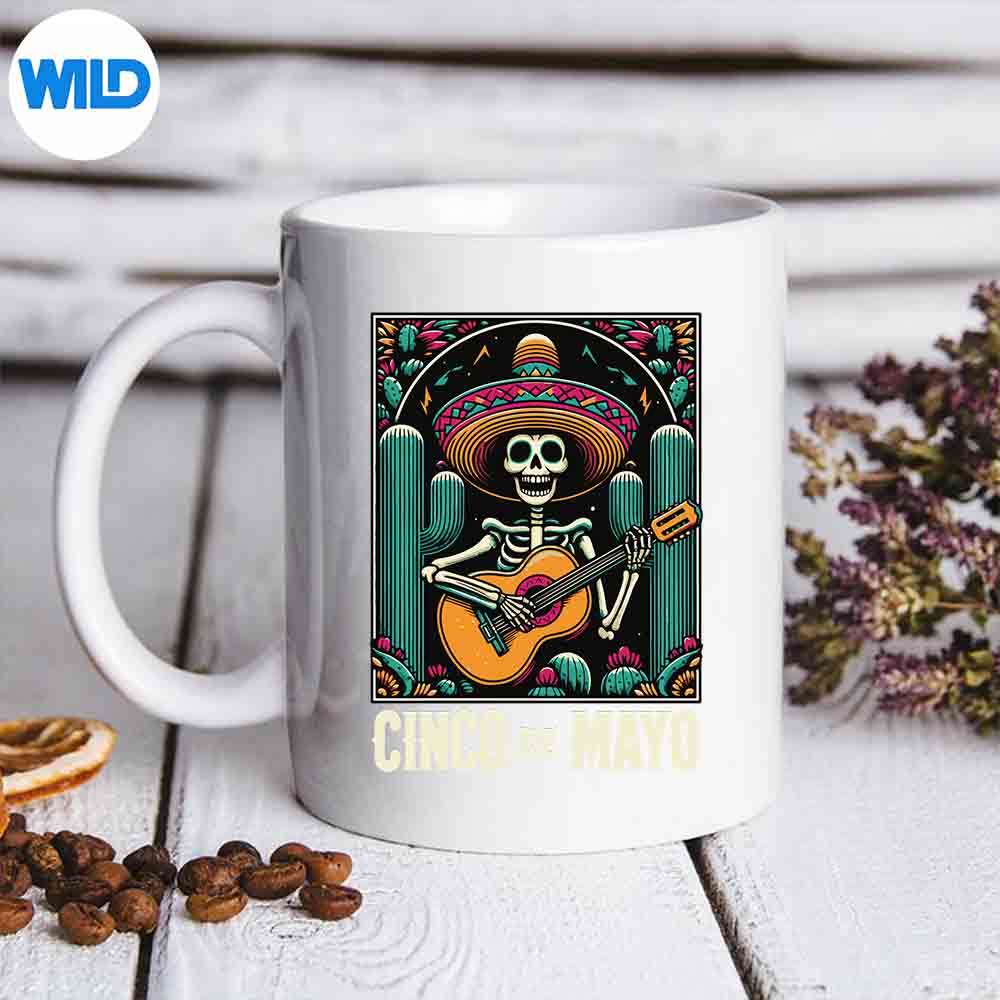 Cinco De Mayo Skeleton Skull Sombrero Guitar Mexican Day Retro Love SVG Cut File