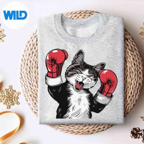 CoolBoxingCatWithSportGlovesForAndGirlssweater