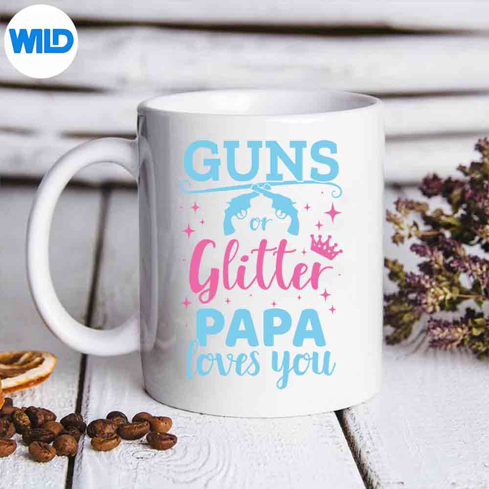 GenderRevealGunsOrGlitterPapaMatchingBabyPartymug