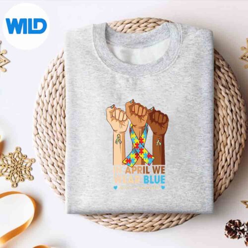 In April We Wear Blue Rainbow Ribbon Autism Awareness Month SVG PNG Digital Design 4 InAprilWeWearBlueRainbowRibbonAutismAwarenessMonthsweater