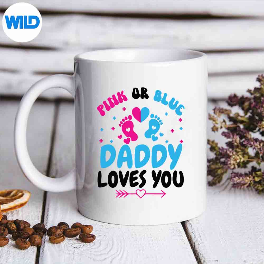 PinkOrBlueDaddyLovesYouBabyGenderRevealSillyVintagemug