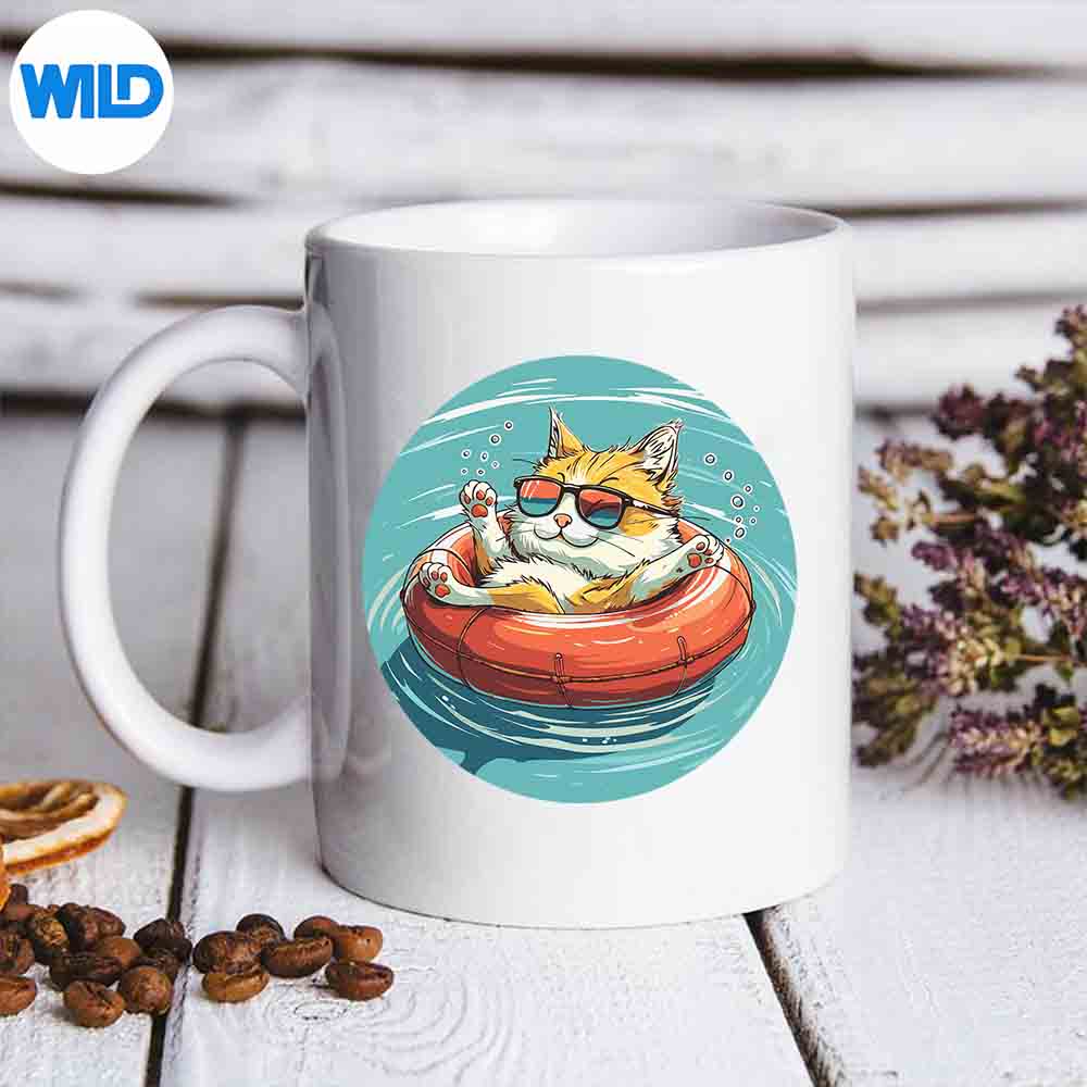 PrettyRelaxedCatInTubingFunForRiverAndWaterLoversmug 1