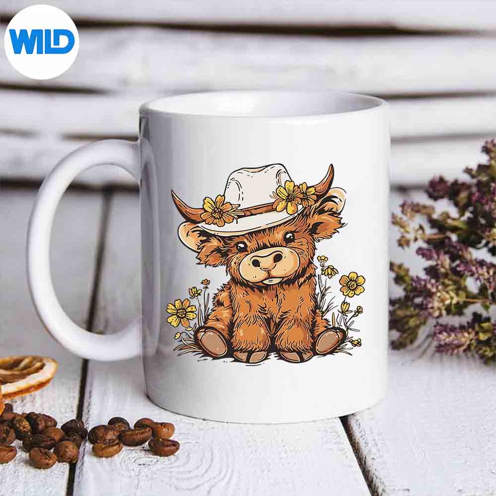 Scottish Cute Highland Cow Cattle Hairy Cow Flowers Design for Cricut