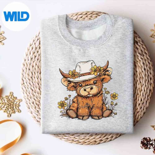 Scottish Cute Highland Cow Cattle Hairy Cow Flowers Design for Cricut 4 ScottishCuteHighlandCowCattleHairyCowFlowerssweater