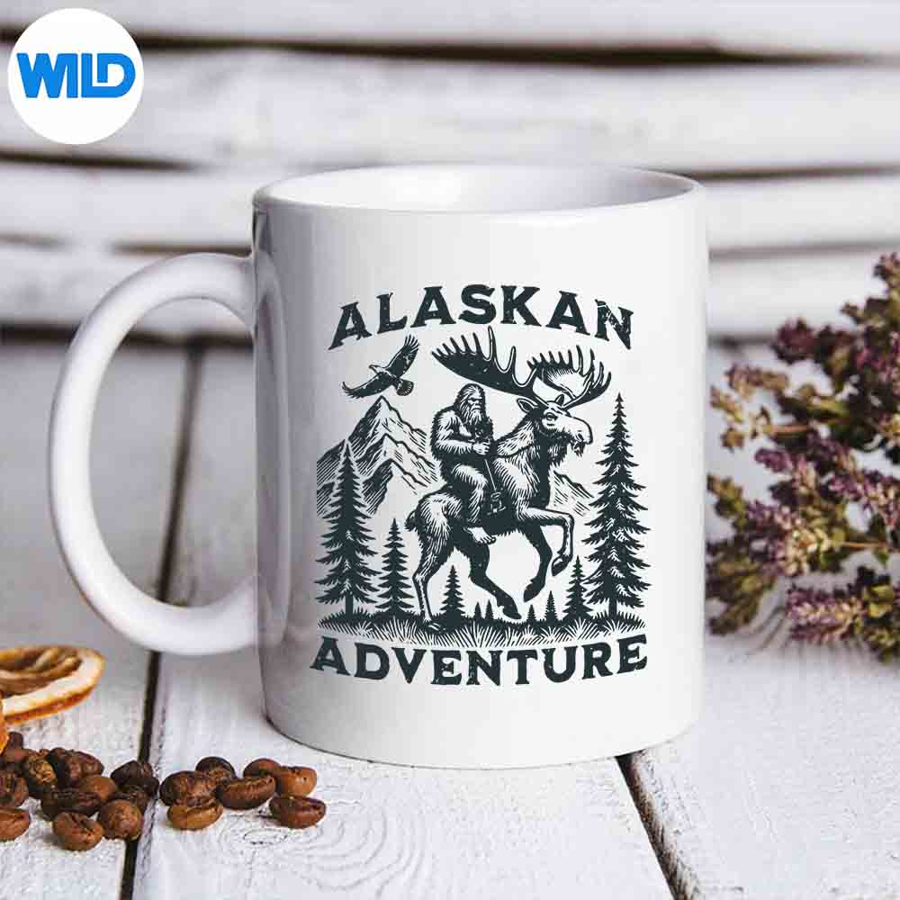 Alaskan Adventure Bigfoot Riding Moose Outdoor Alaska PNG SVG for Cricut 1 AlaskanAdventureBigfootRidingMooseOutdoorAlaskamug