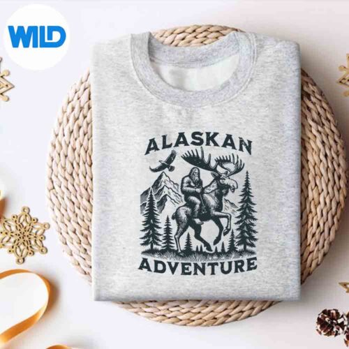 AlaskanAdventureBigfootRidingMooseOutdoorAlaskasweater