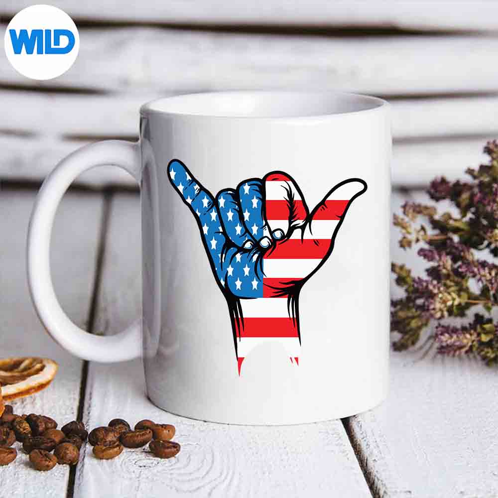 AmericanFlagShakaHandSignOfJulyPatrioticUsaFlagmug