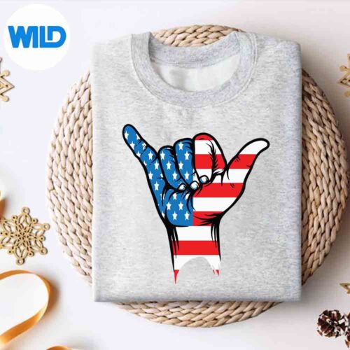 AmericanFlagShakaHandSignOfJulyPatrioticUsaFlagsweater