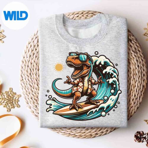 Beach Lover Trex Dinosaur Riding Surfboard Surfing Wave SVG PNG Cut File 4 BeachLoverTrexDinosaurRidingSurfboardSurfingWavesweater