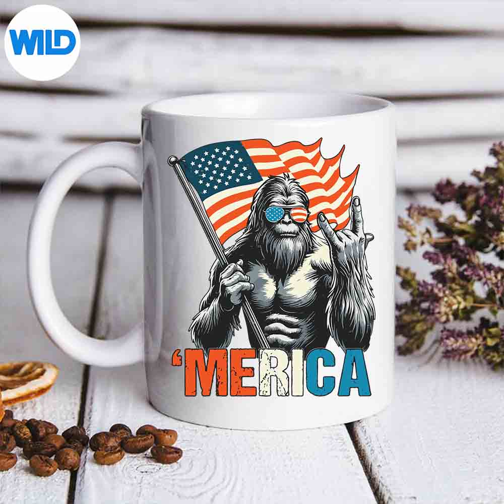 Bigfoot Merica Rock American Flag Patriotic Of July Digital Design