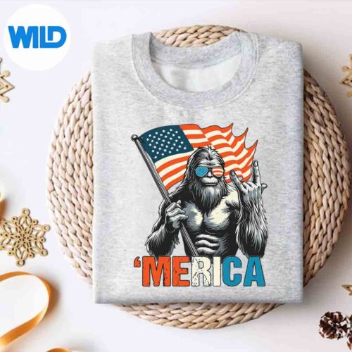 BigfootMericaRockAmericanFlagPatrioticOfJulysweater