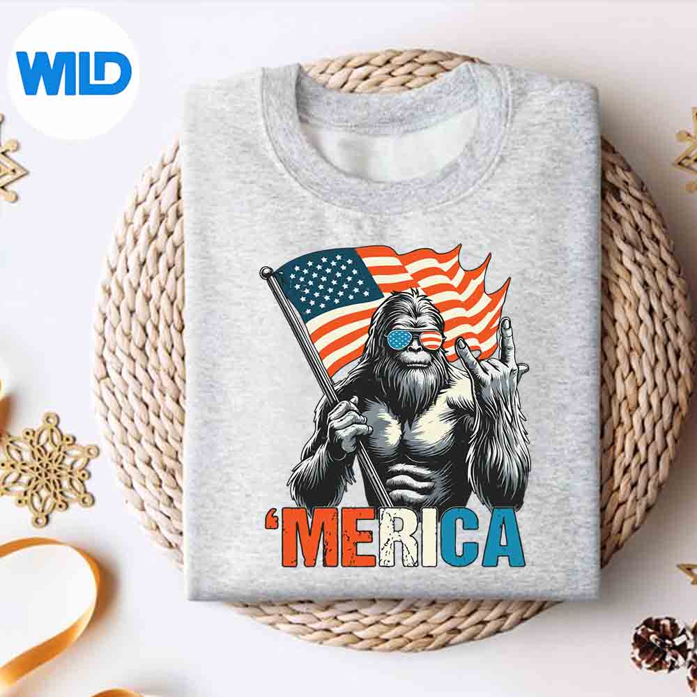 Alternative view of Bigfoot Merica Rock American Flag Patriotic Of July Digital Design