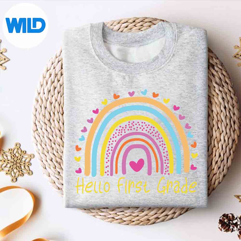 Alternative view of Hello First Grade Teacher Rainbow SVG PNG Cut File
