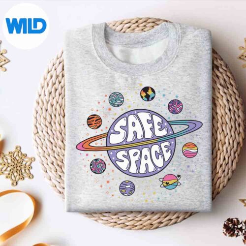 RetroRainbowPlanetsSafeSpacesweater