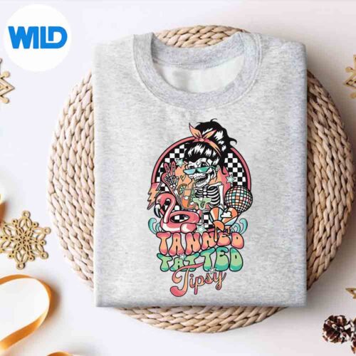 RetroTannedTattedAndTipsySkeletonSummerVacationsweater
