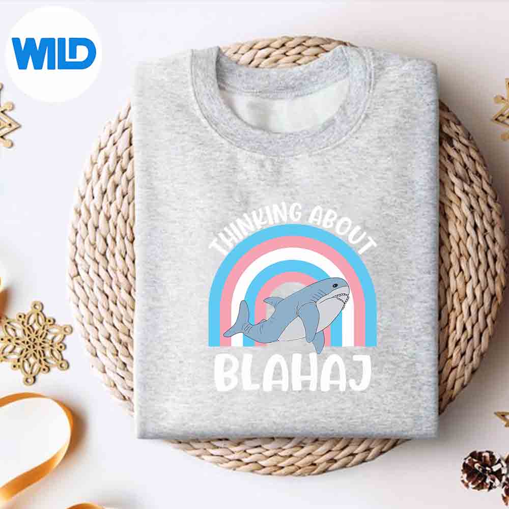 Alternative view of Thinking About Blahaj Transgender Whale Quote SVG PNG Digital Download