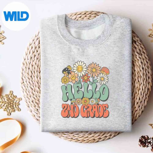 HelloGradeRetroGroovyDaisyBackToSchoolTeachersweater