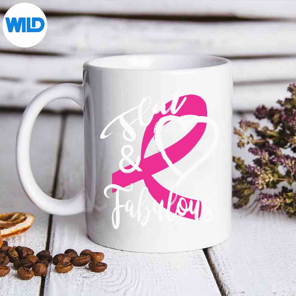 Breast Cancer Awareness Flat Fabulous Pink Ribbon SVG PNG Cut File