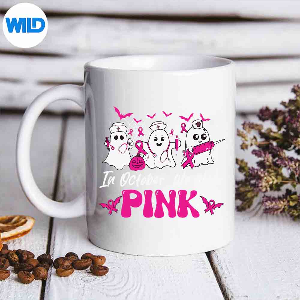 Breast Cancer Halloween In October We Wear Pink Ghost Nurse SVG PNG Digital Design