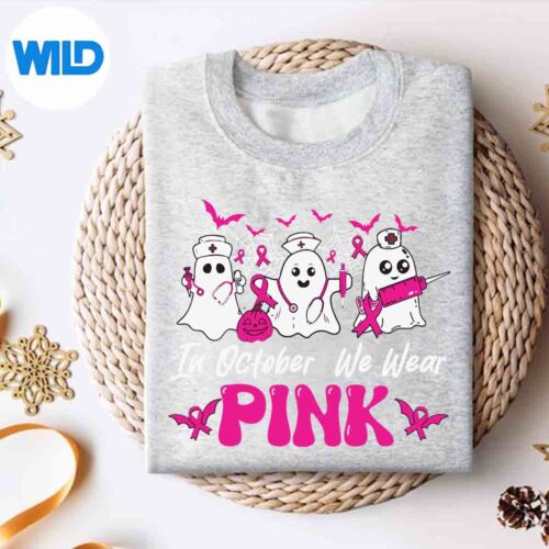 Breast Cancer Halloween In October We Wear Pink Ghost Nurse SVG PNG Digital Design 4 BreastCancerHalloweenInOctoberWeWearPinkGhostNursesweater