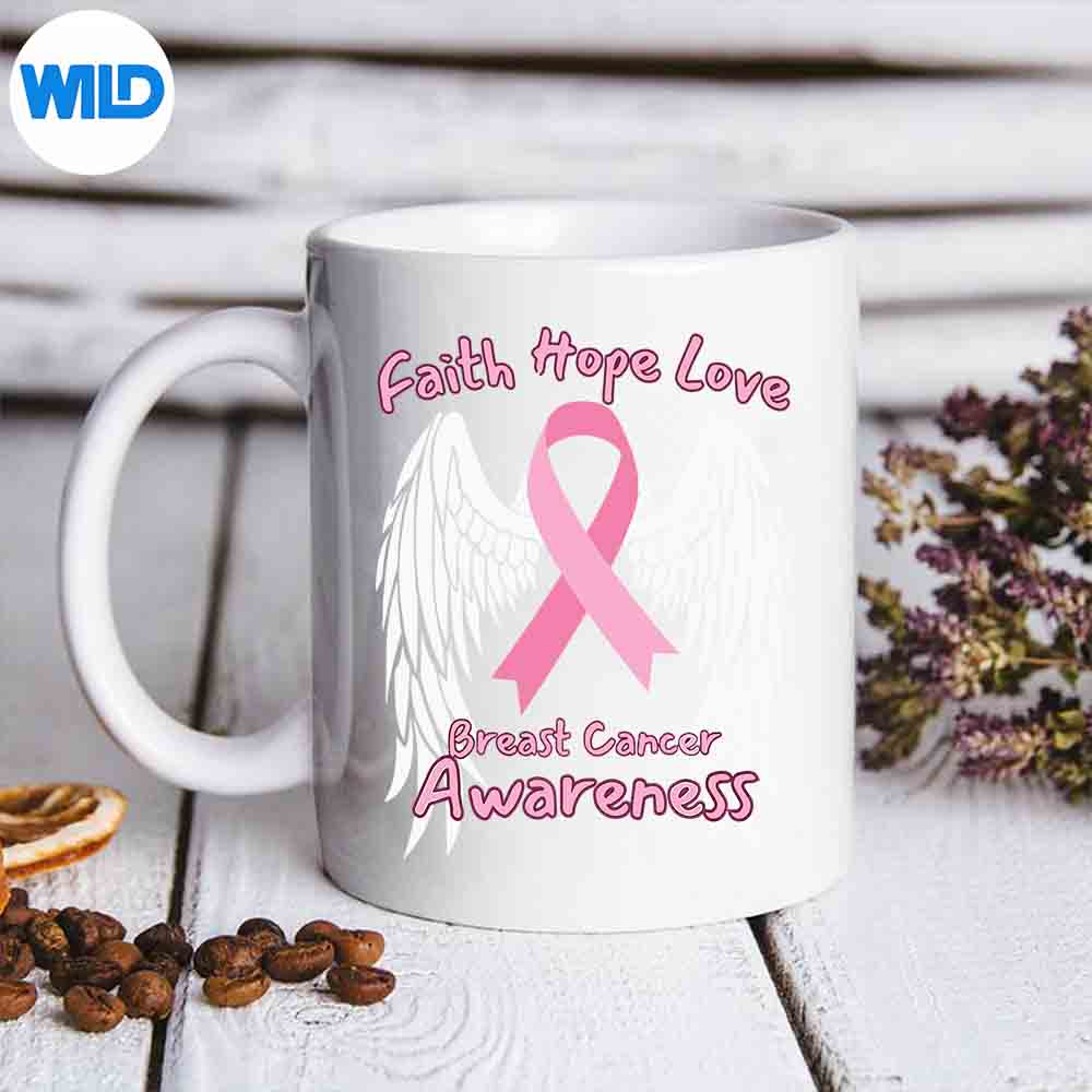 Faith Hope Love Breast Cancer Awareness Wings Pink Ribbon SVG PNG Download