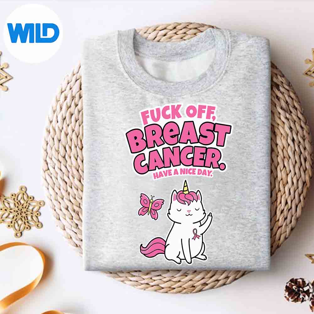 Alternative view of Fuck Off Breast Cancer Unicorn Cat Butterfly Quote PNG SVG for Cricut